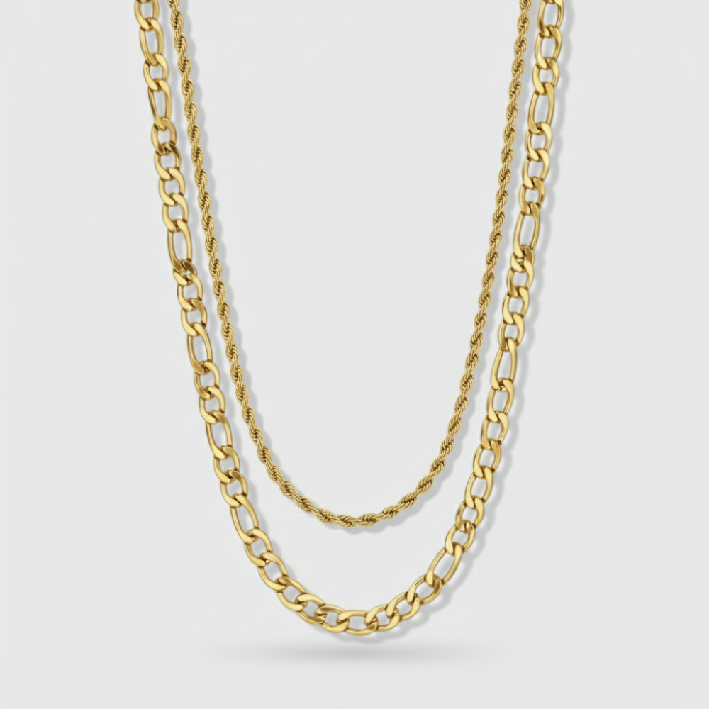 5mm Figaro + 3mm Rope Chain Stack