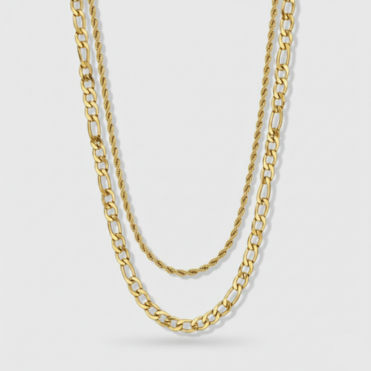 5mm Figaro + 3mm Rope Chain Stack